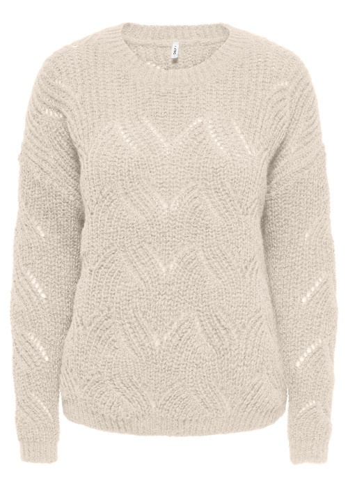 Pull écru uni avec une coupe droite et des manches longues