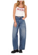 Thumbnail Jean en coton bleu uni avec une coupe bootcut et des surpiqûres camel - Image 3