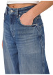 Thumbnail Jean en coton bleu uni avec une coupe bootcut et des surpiqûres camel - Image 4