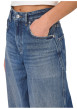 Thumbnail Jean en coton bleu uni avec une coupe bootcut et des surpiqûres camel - Image 3