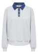 Thumbnail Sweat gris clair uni avec une coupe droite et un col boutonné de polo