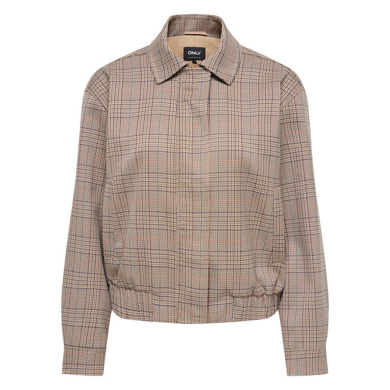 Only - Blouson Beige à Carreaux Avec Une Coupe Droite Et Une Taille élastiquée - Beige Only - Blouson Beige à Carreaux Avec Une Coupe Droite Et Une Taille élastiquée - Beige