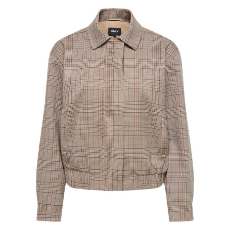 Blouson beige à carreaux avec une coupe droite...
