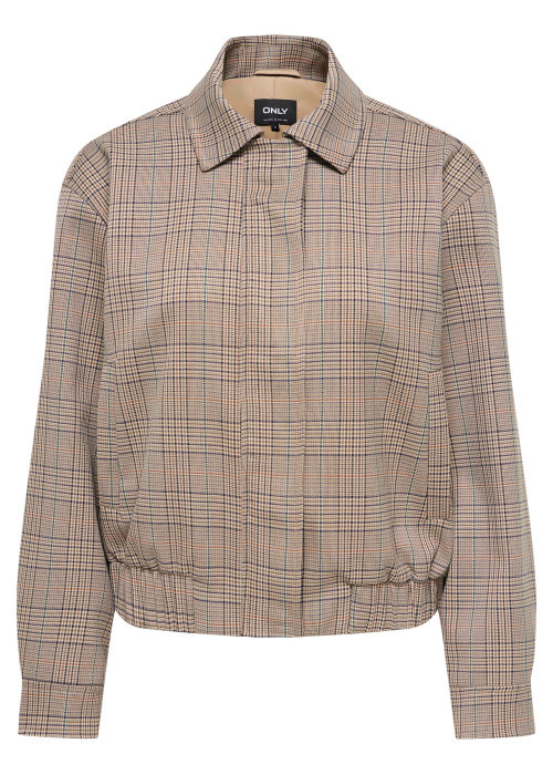 Blouson beige à carreaux avec une coupe droite...