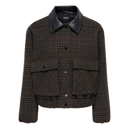 Veste marron à carreaux avec une coupe droite...