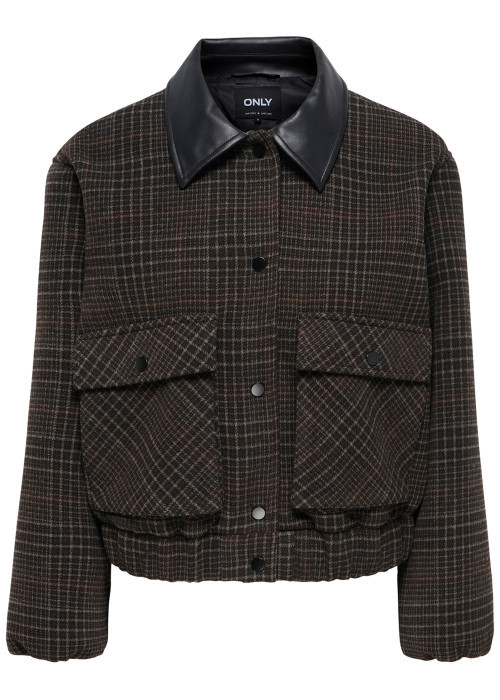 Veste marron à carreaux avec une coupe droite et des manches longues