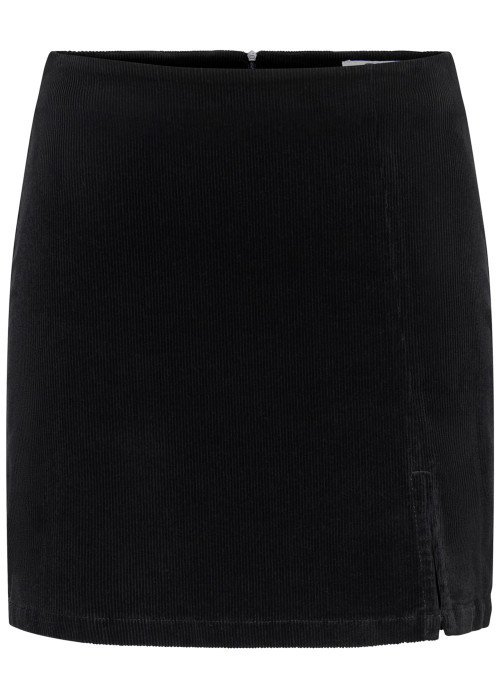 Jupe courte en coton noire unie avec une coupe droite et une fente ouverte