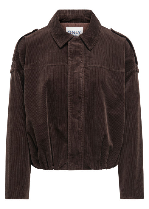 Blouson en coton marron uni avec une coupe cropped et un col à revers