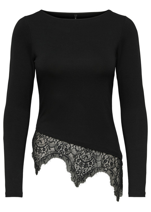 T-shirt noir uni avec une coupe ajustée et des manches longues