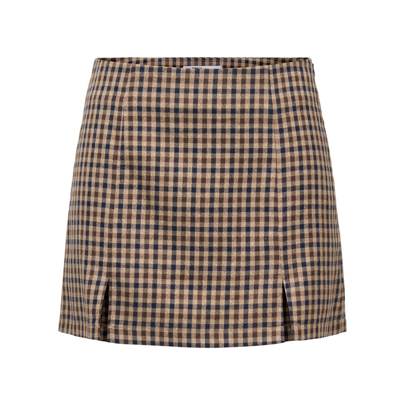 Only - Jupe Courte Beige à Carreaux Avec Une Coupe Droite Et Une Fermeture Zippée - Beige