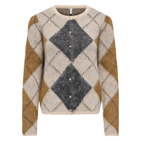 Pull beige à carreaux avec une coupe droiteet...