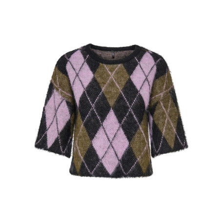 Pull multicolore à carreaux avec une coupe...