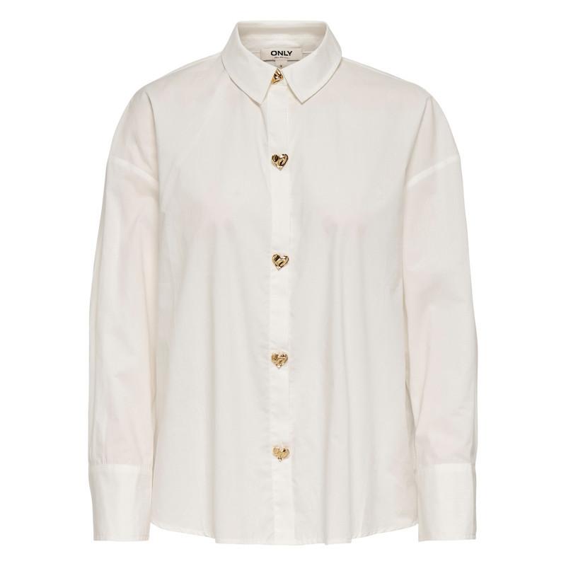 Only - Chemisier En Coton Blanc Uni Avec Une Coupe Droite Et Un Col Chemise - Blanc