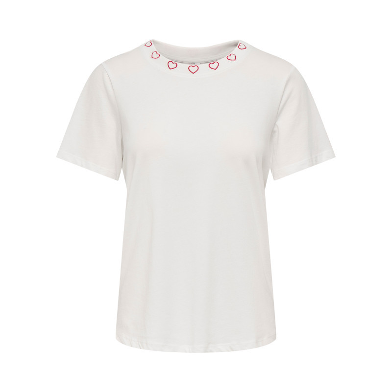 Only - T-shirt En Coton Biologique Blanc Uni Avec Une Coupe Droite Et Un Col Rond - Blanc