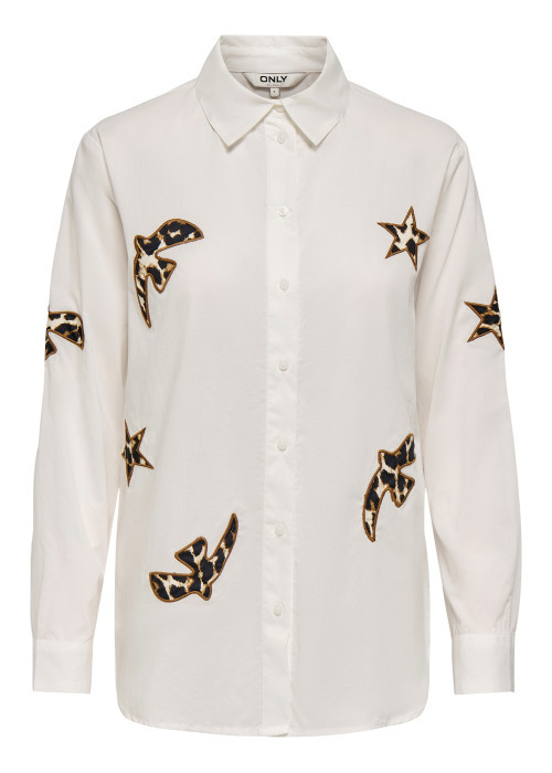 Chemisier en coton écru à motifs avec une coupe droite et un col chemise