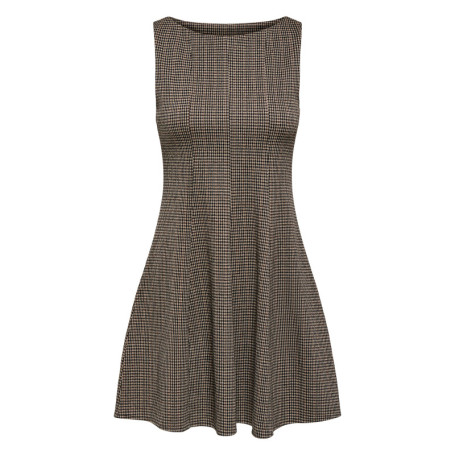 Robe courte beige à carreaux avec une coupe...