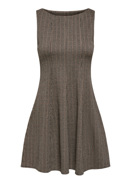 Robe courte beige à carreaux avec une coupe...