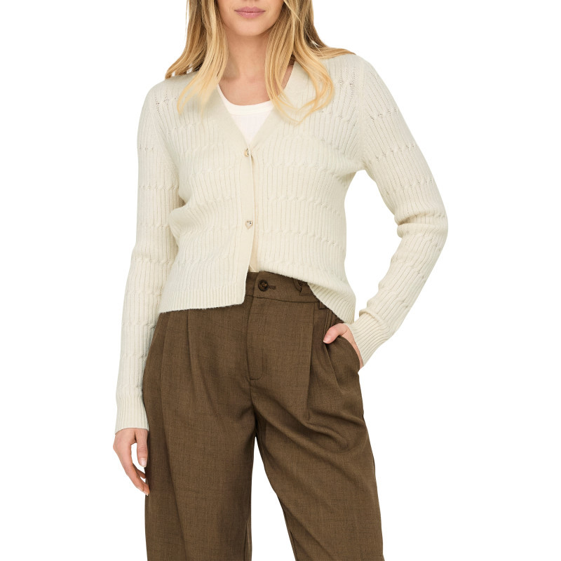 Only - Gilet écru Uni Coupe Droite Avec Un Col V Et Des Manches Longues - Beige Only - Gilet écru Uni Coupe Droite Avec Un Col V Et Des Manches Longues - Beige