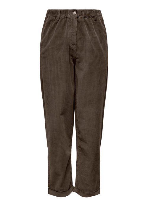 Pantalon chino en coton marron uni avec une coupe droite et la taille élastiquée
