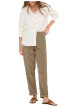 Thumbnail Pantalon chino en coton beige uni avec une coupe droite et la taille élastiquée - Image 3