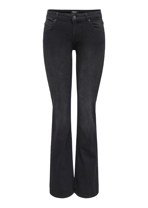Jean en coton noir uni avec une coupe bootcut...