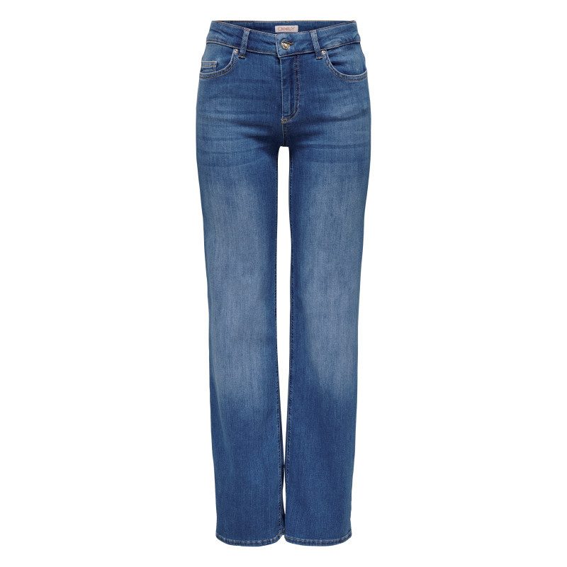 Only - Jean En Coton Bleu Uni Avec Une Coupe Droite Et Une Taille Intermédiaire - Bleu Only - Jean En Coton Bleu Uni Avec Une Coupe Droite Et Une Taille Intermédiaire - Bleu