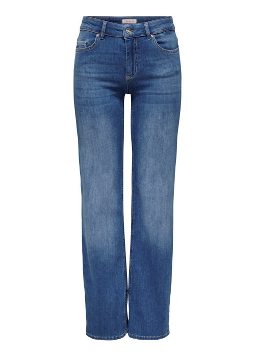 Jean en coton bleu uni avec une coupe droite et...