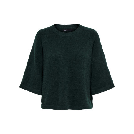 Pull vert uni avec un col rond bord-côte et des...