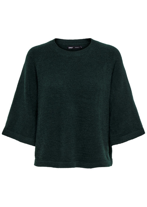 Pull vert uni avec un col rond bord-côte et des...