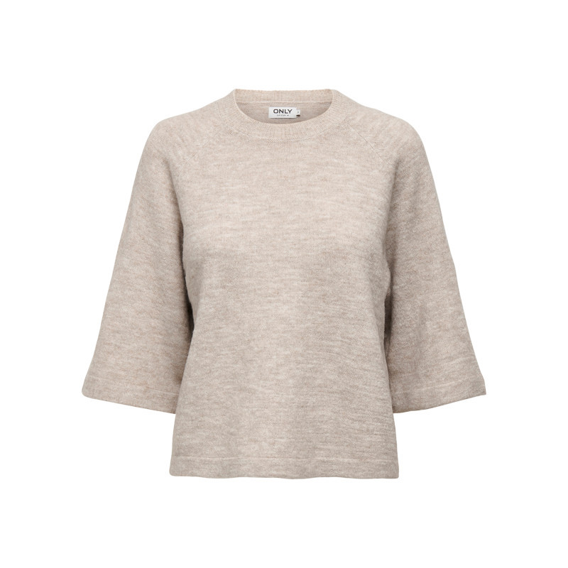 Only - Pull Beige Uni Avec Un Col Rond Bord Côte Et Des Manches Longues - Beige Only - Pull Beige Uni Avec Un Col Rond Bord Côte Et Des Manches Longues - Beige