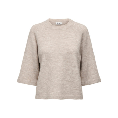 Pull beige uni avec un col rond bord côte et...