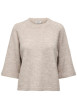 Thumbnail Pull beige uni avec un col rond bord côte et des manches longues
