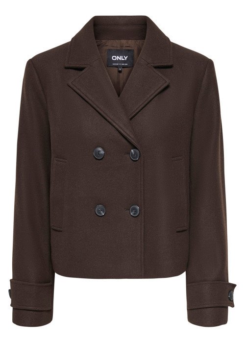Veste marron unie coupe droite avec un col à revers et des manches longues
