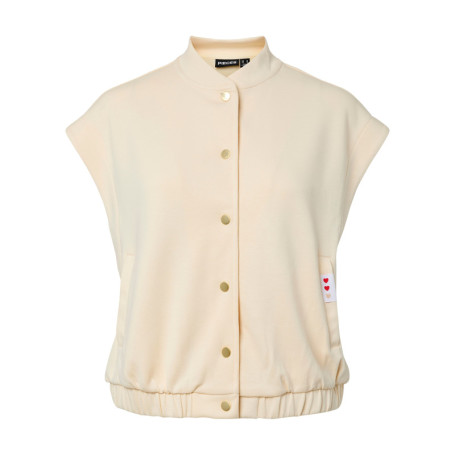 Gilet beige uni à coupe droite avec une col...