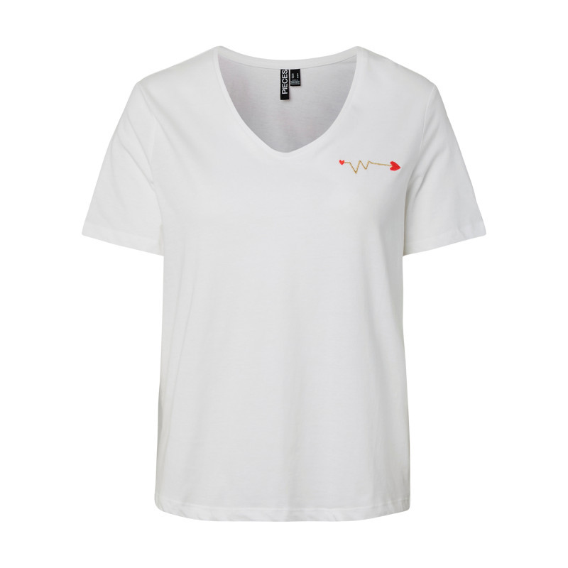 Pieces - T-shirt En Coton Biologique Blanc à Imprimé Avec Une Coupe Droite - Blanc Pieces - T-shirt En Coton Biologique Blanc à Imprimé Avec Une Coupe Droite - Blanc