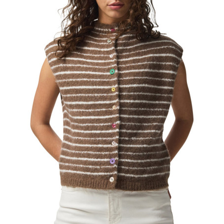 Gilet marron à rayures avec une coupe droite et...