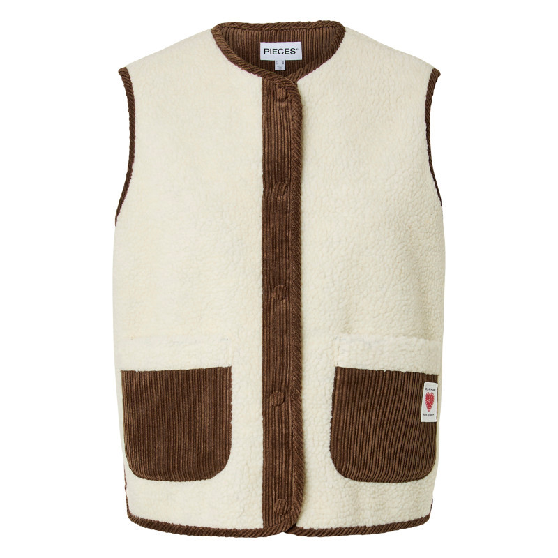 Pieces - Gilet écru Uni à Coupe Droite Avec Un Col Rond Et Sans Manche - Beige Pieces - Gilet écru Uni à Coupe Droite Avec Un Col Rond Et Sans Manche - Beige