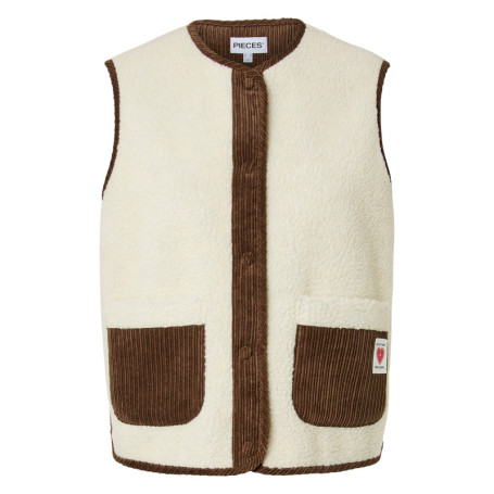 Gilet écru uni à coupe droite avec un col rond...