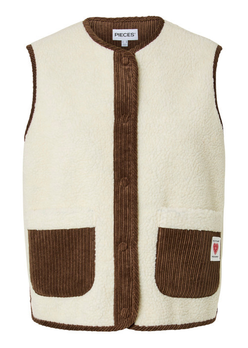 Gilet écru uni à coupe droite avec un col rond et sans manche