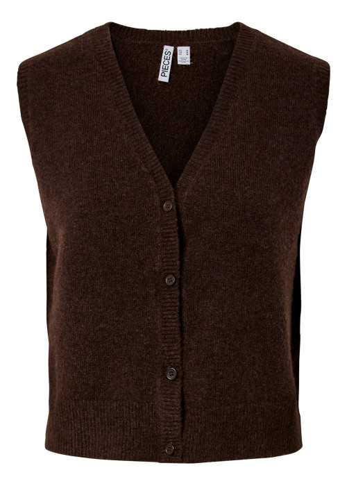 Gilet marron uni pourvu de boutons avec une coupe droite et un col V