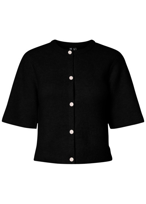 Gilet noir uni avec une coupe droite et un col rond muni de boutons