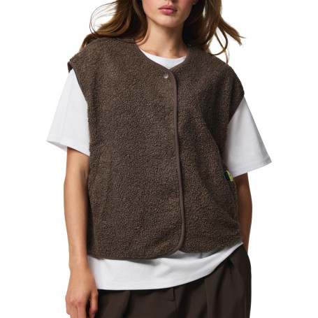 Gilet taupe uni à coupe droite avec un col V et...
