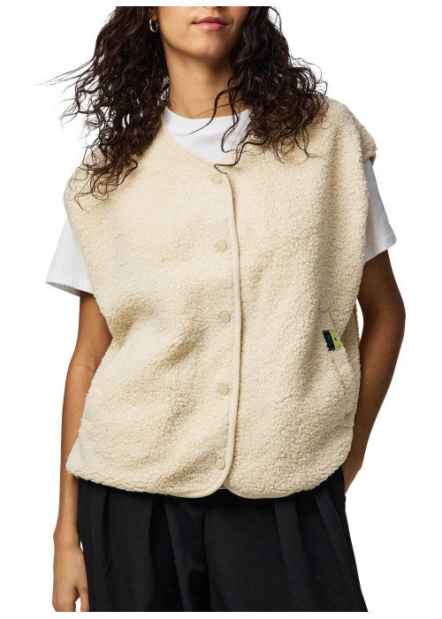 Gilet écrue uni à coupe droite avec un col V et...