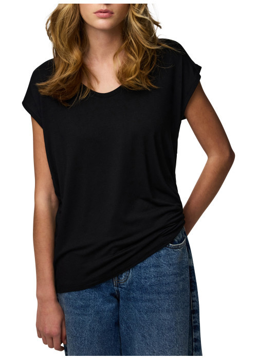 T-shirt noir uni avec une coupe droite et des...