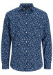Thumbnail Chemise en coton marine floral avec une coupe slim et un col à revers