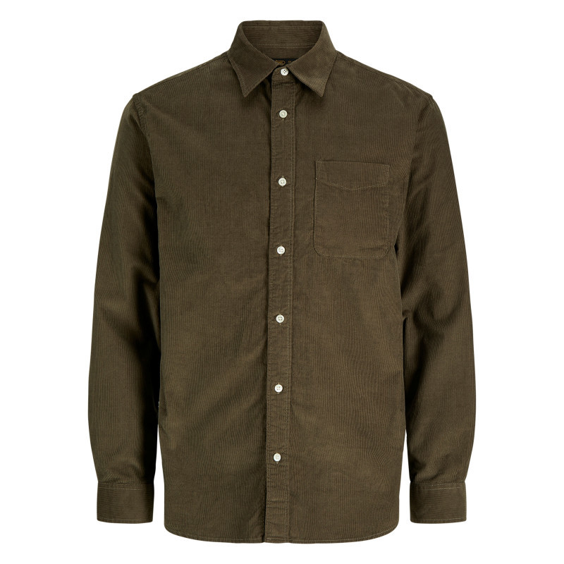 Premium - Chemise En Coton Kaki Unie Avec Une Coupe Droite Et Un Col à Revers - Vert
