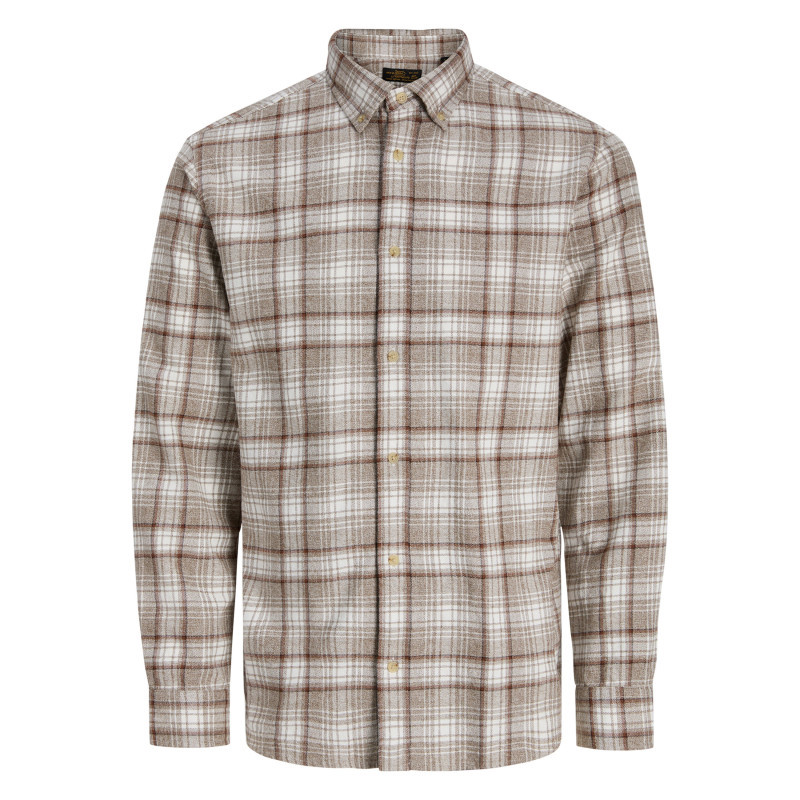 Premium - Chemise En Coton Beige Unie Avec Une Coupe Droite Et Un Col Boutonné - Beige
