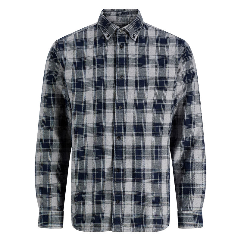 Premium - Chemise En Coton Marine Unie Avec Une Coupe Droite Et Un Col Boutonné - Bleu Foncé