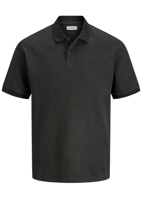 Polo en coton mélangé noir uni avec une coupe droite et un col boutonné