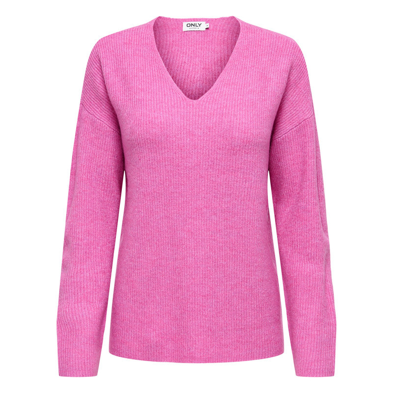 Only - Pull Rose Uni Avec Une Coupe Droite Un Col V Et Des Manches Longues - Rose